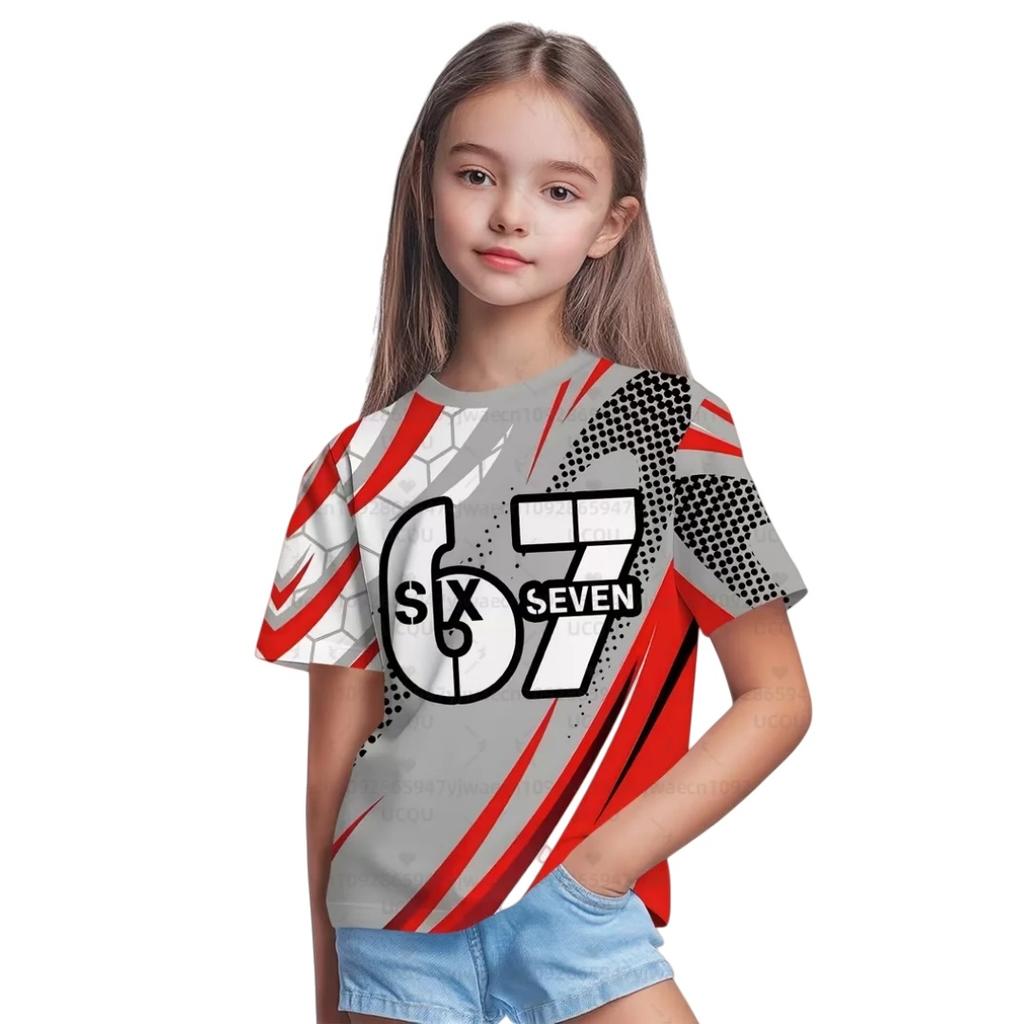 New 67 Meme T-Shirt for Boys Girls Fashion Splashed Ink 3D Print Girl Short Sleeve Tees Round Neck Top Loose Children's Clothing