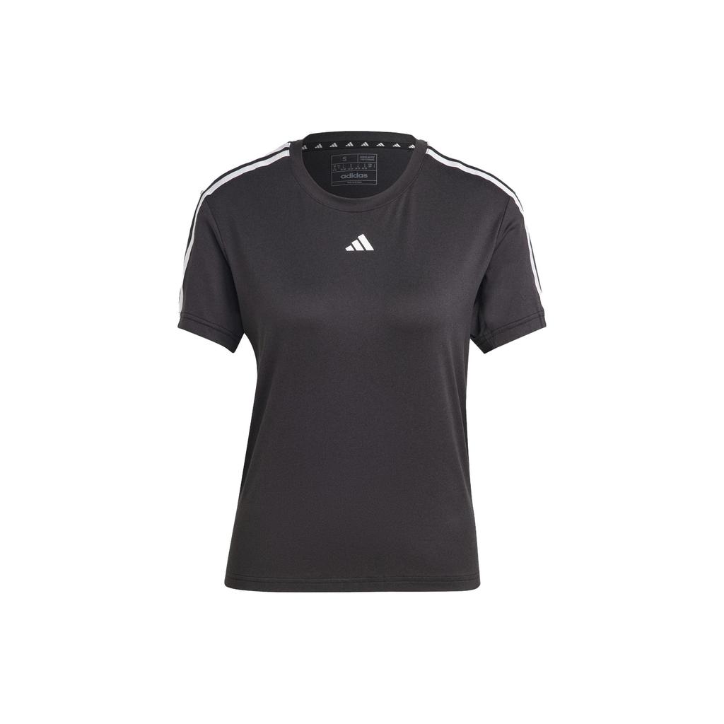 Adidas Color-Block Logo Print Striped Shoulder Crew Neck Short-Sleeve T-Shirt Women Tops Black IC5039