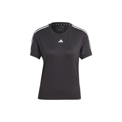Color-Block Logo Print Striped Shoulder Crew Neck Short-Sleeve T-Shirt Women Tops Black IC5039