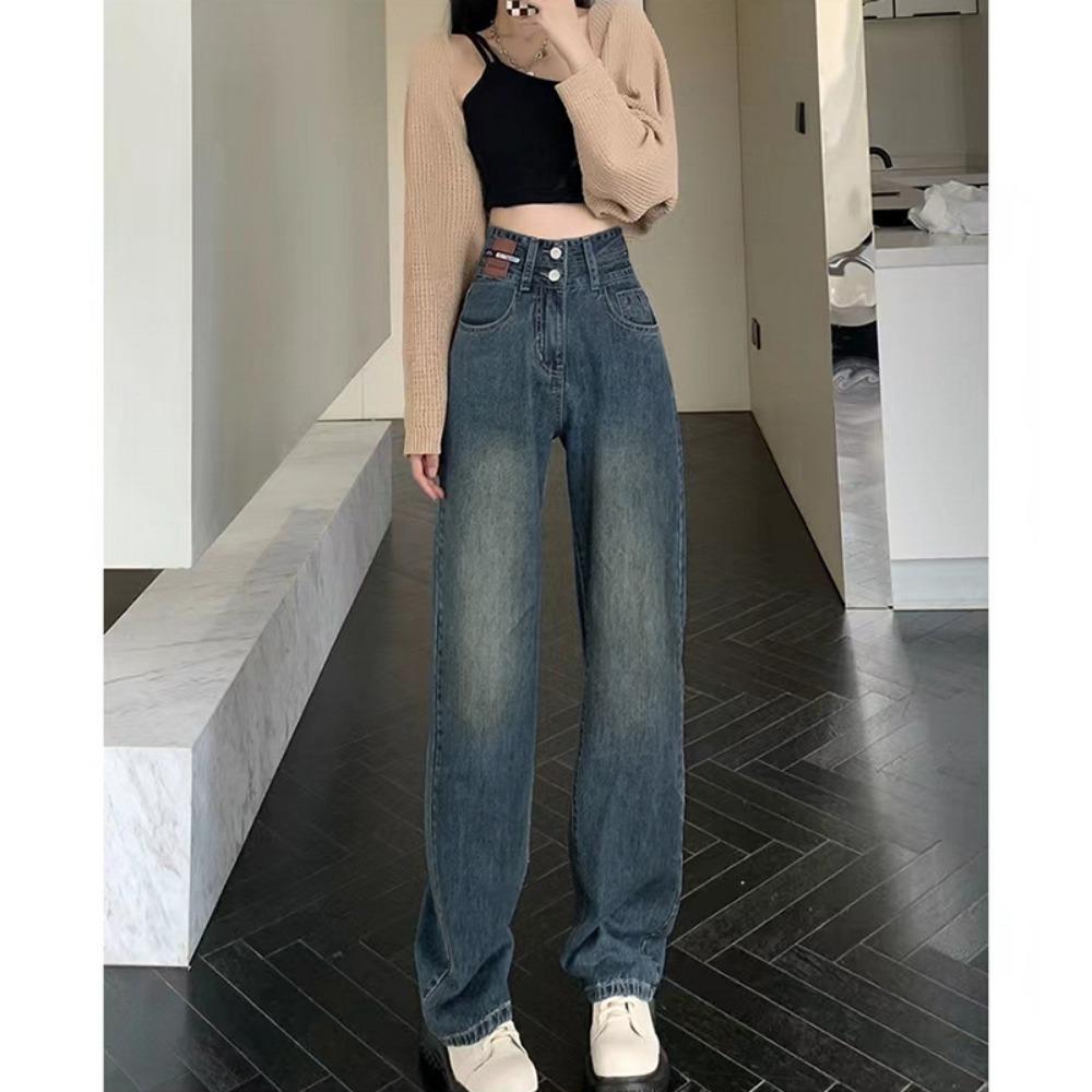 Retro vielseitige High-Waist Wide-Leg Jeans Damen 2025 neu dünn und vielseitig fallend gerade Bodenhose