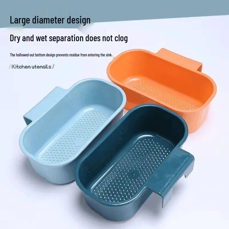 Universal Kitchen Sink Drain Basket: Hanging Filter for Fruits, Vegetables & Food Residue - Wet/Dry Separator Plastic Rack