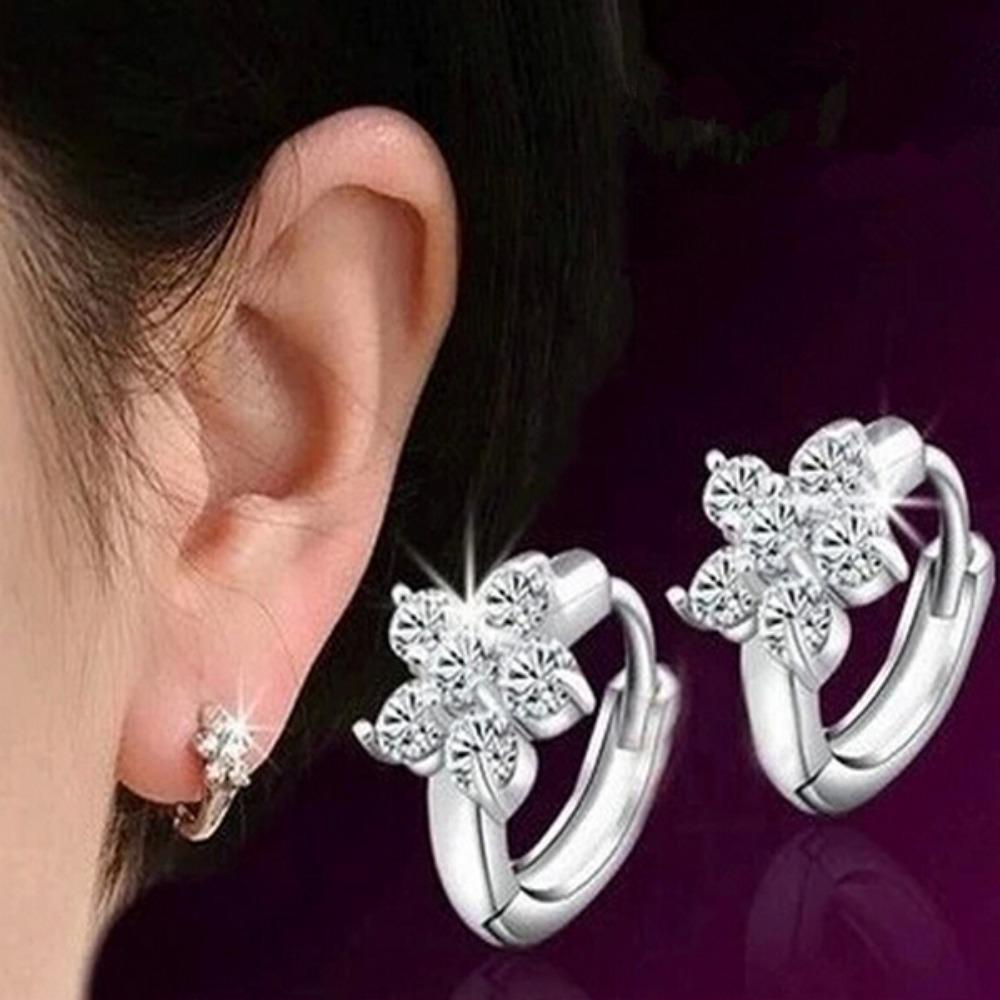 Women Silver Plated Copper Snowflake Hoop Earrings Cute Crystal Dangle Earrings Fashion Jewelry