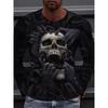 Autumn Round Neck 3D Skull Pattern Printed Top Fashionable Casual Long Sleeved Men's T-shirts