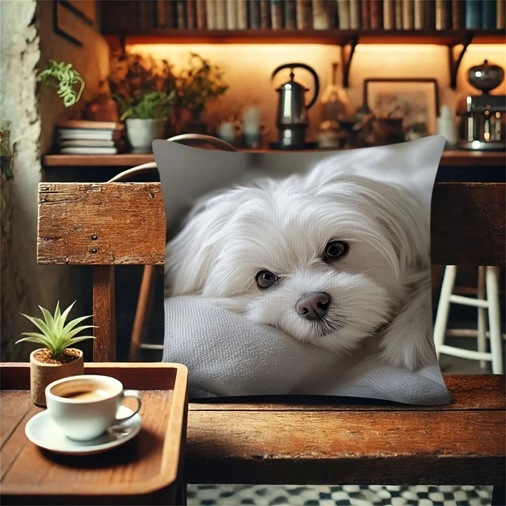 Cute Maltese Puppy Sofa Pillowcase, Puppy Cushion Pillowcase, Modern Style, Durable And Soft Printed Pillowcase Decoration