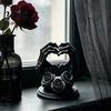 Spooky Tabletop Figurines 3D Printed Heart Shape Skeleton Hand Ornament, Gothic Rose Skull Statue Dark Home Aesthetic Accessories for Decor,
