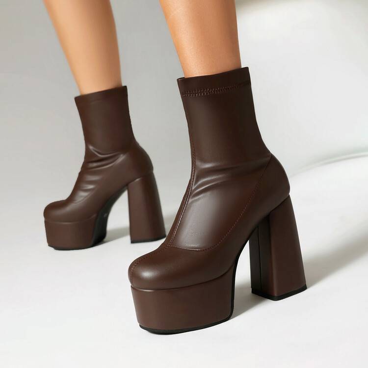 

Осень новые водонепроницаемые настольные французские маленькие короткие ботинки супер высокий каблук ботинки большого размера толстая подошва квадратный носок обувь 39 коричневый