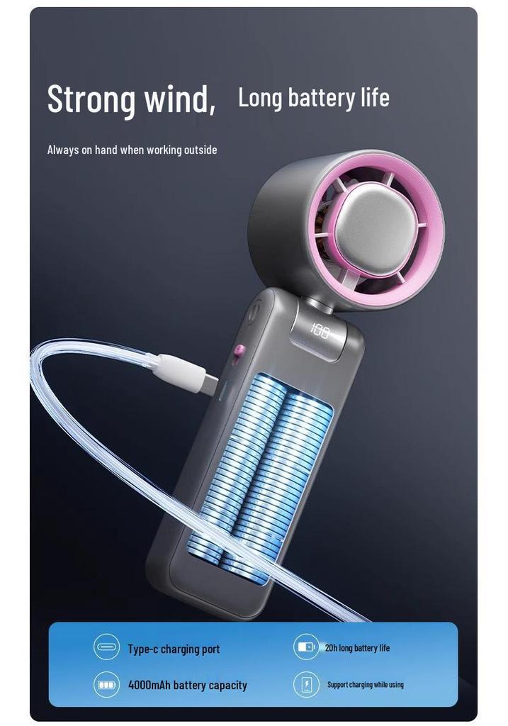 Turbo High-Speed Handheld Fan: Portable USB Rechargeable, 100-Speed Digital Display for Outdoor Cooling