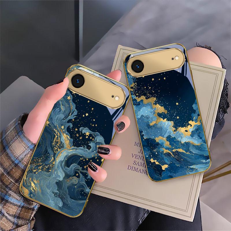 The quiet starry sky For IPhone 17Pro Max 16 17 Pro 15 P ro 14 13 Plus 12 Mini 11Pro Max XR 16E 17 Air Golden glass phone case