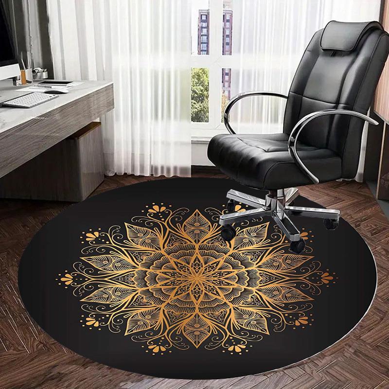 1pc Golden Mandala Design Round carpet, Made of Polyester,Perfect for Decorating Office Chairs, Living Rooms,Vibrant Decorative Rug