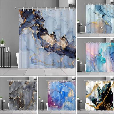 Blue Gold Marble Shower Curtains Golden Cracked Lines Abstract Modern Home Washable Polyester Fabric Bath Curtain Bathroom Decor