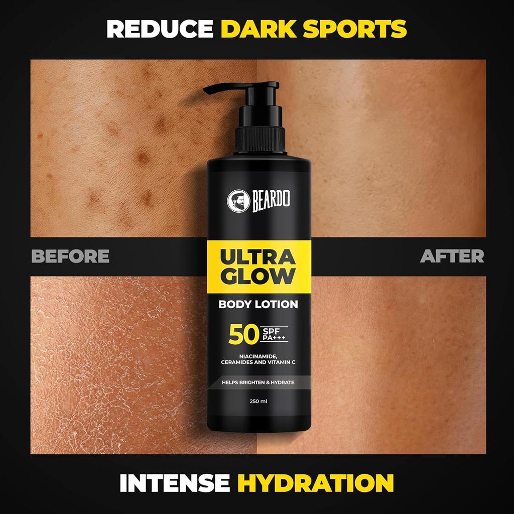 Beardo Ultraglow Body Lotion for Men 250ml | Lightweight Hydrating Skin Moisturizer for Winter