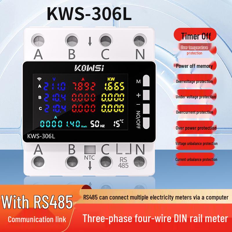 Graffiti WiFi Multifunction DIN Rail Meter with Over/Undervoltage & Phase Loss Protection.