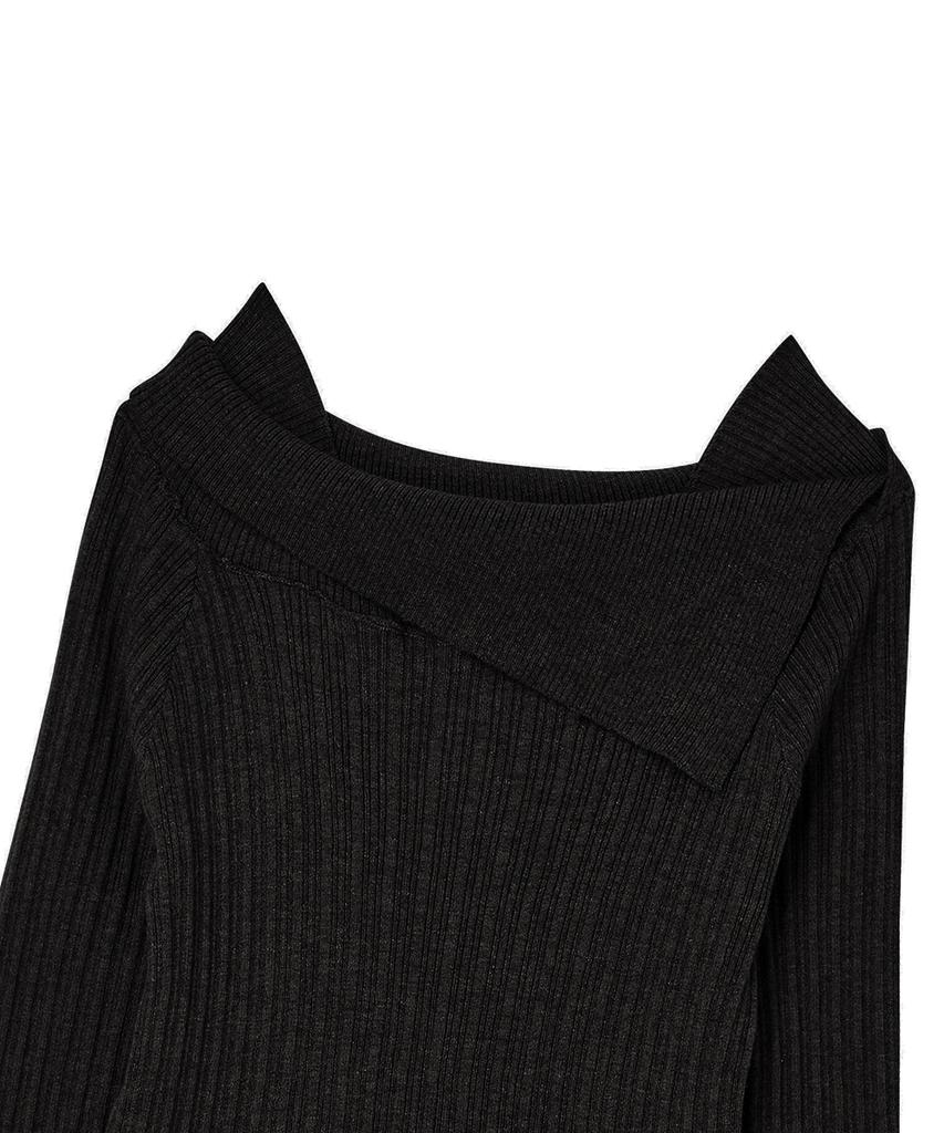 THE GREEN LAB Off-Shoulder Slim Ribbed Knit [Black]