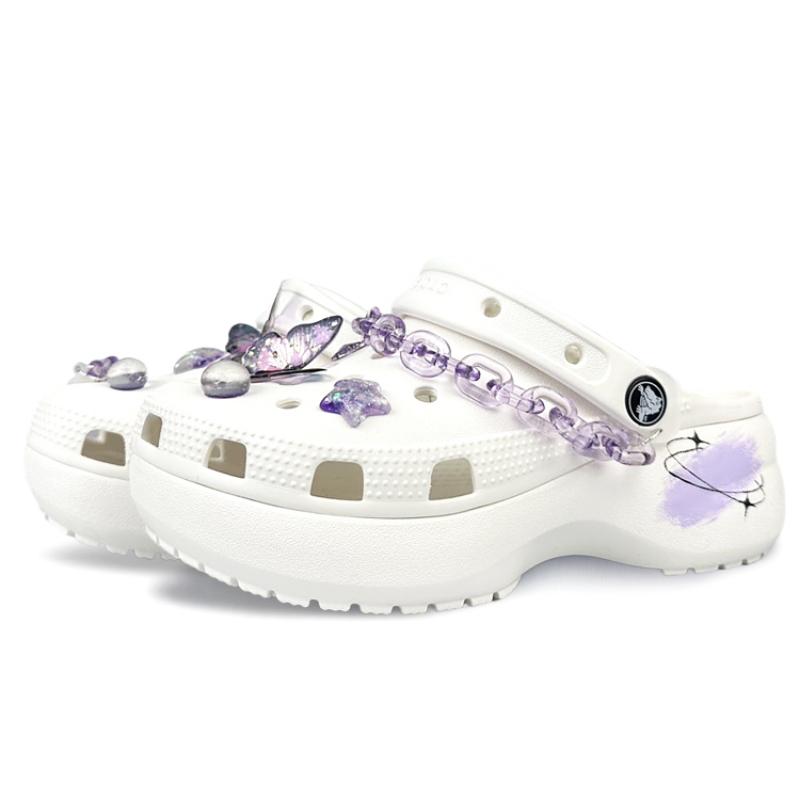 Crocs Classic Platform Clog BNK Purple Galaxy Dreamy Butterfly French Girly Sweet Cool Hole Shoes Women's White