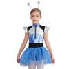 Kids Alien Cosplay Costume Short Sleeve Patchwork Shiny Spangles Dress Bodysuit with Alien Hair Hoop Set for Halloween Party Performance
