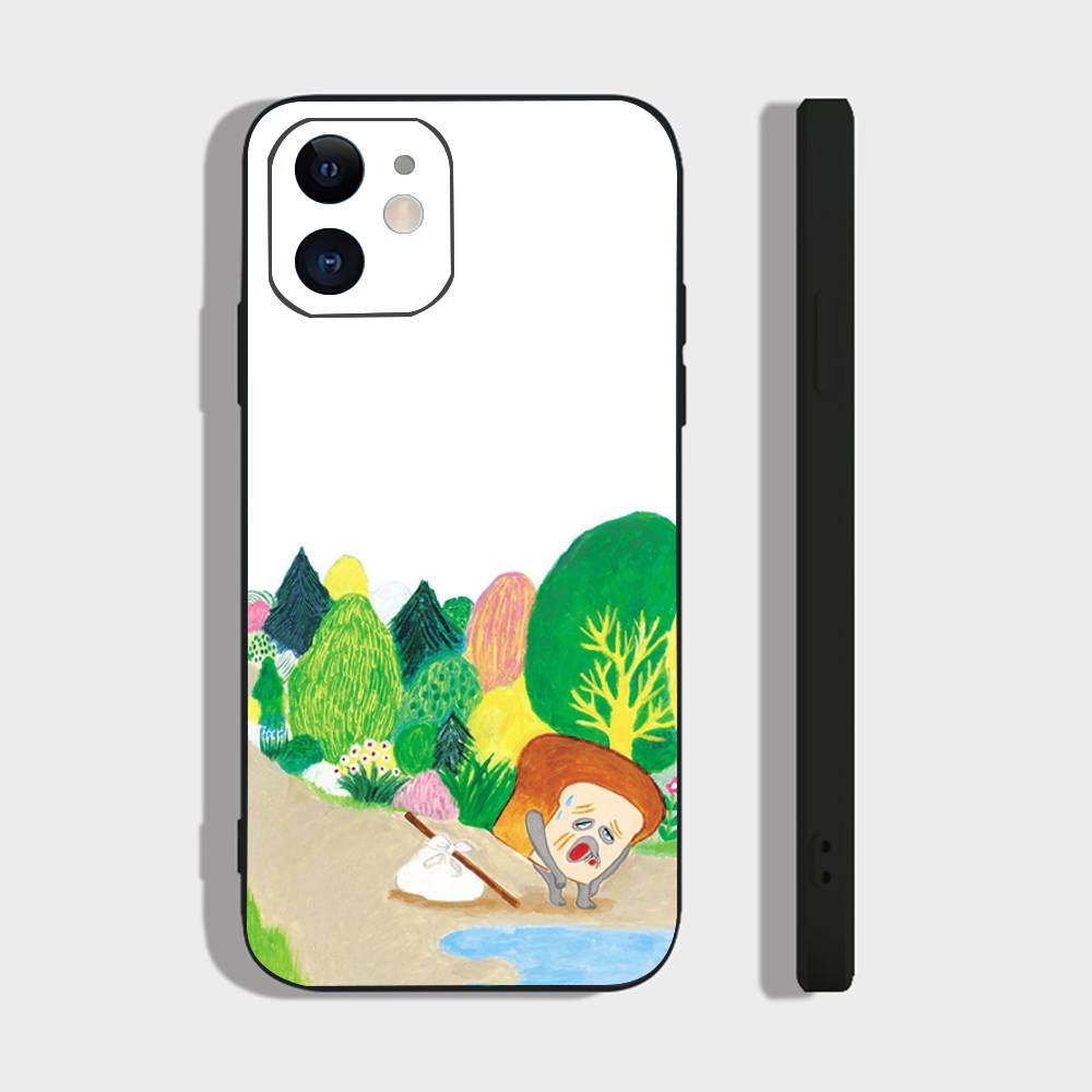 P-Picture Book Bread Phone Case For IPhone 17 Air 16 15 14 13 Pro Max 11 12 Black Silicone Cover