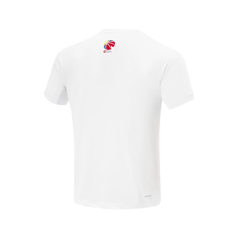 Li Ning CBA Series Basketball 24 Season Ningbo Team Shooting Round Neck Letter Print Pullover Short Sleeve Basketball Shirt Men Tops White ATSU951-1