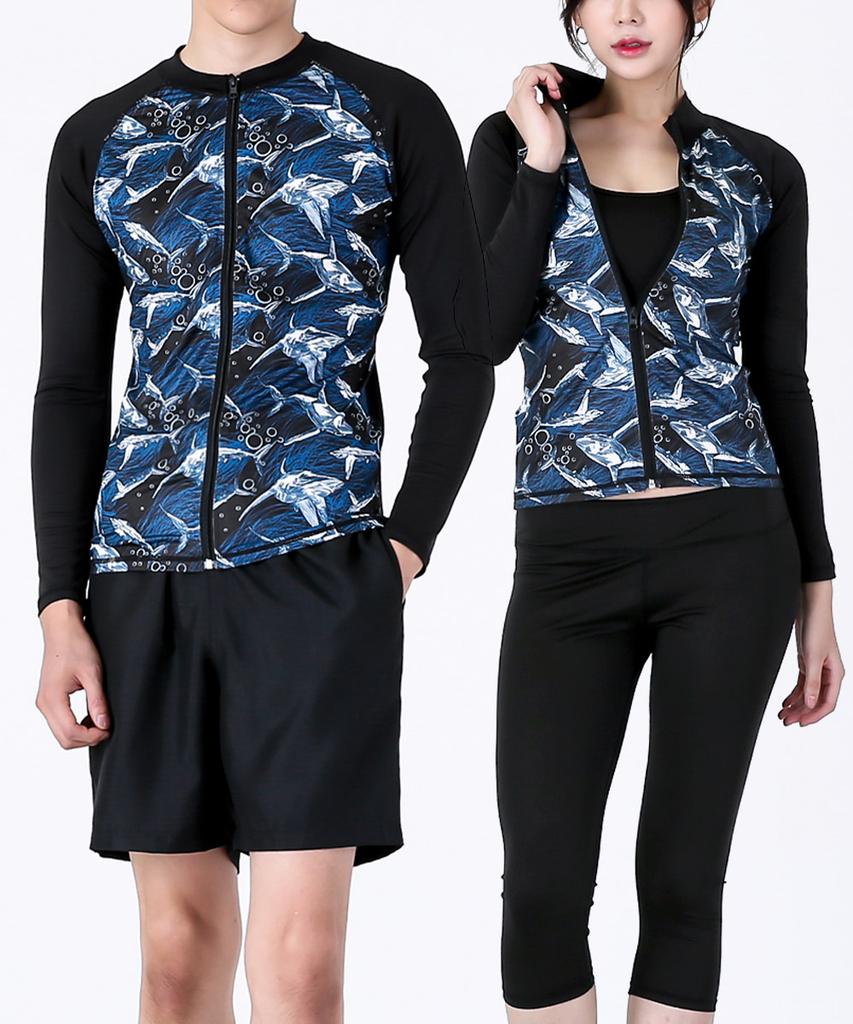 Dangun Cool Air Shark Print Zip-Up Long Sleeve Rash Guard