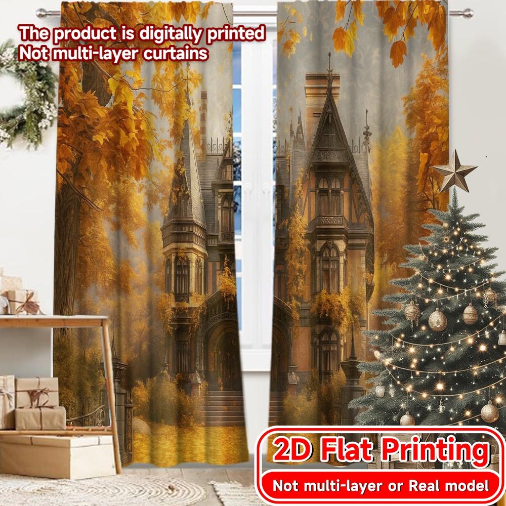

2pcs, 2D FLAT PRINTING Curtains (Without Rod) Autumn Manor Festival Creative Curtains Versatile Durable Polyester Curtains Home 52.50 × 116.00 cm 2 pcs
