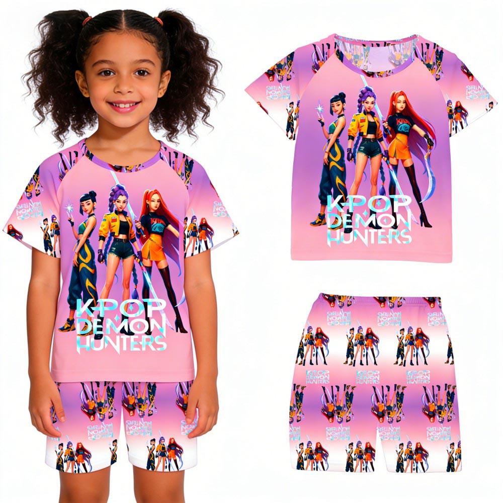 Boys Girls Pajamas Sets Summer Kids Pjs Short 3 5 6 7 8 9 10 11 12 Years Funny Toddler Pyjamas Kpop Demon Hunters Child Clothing