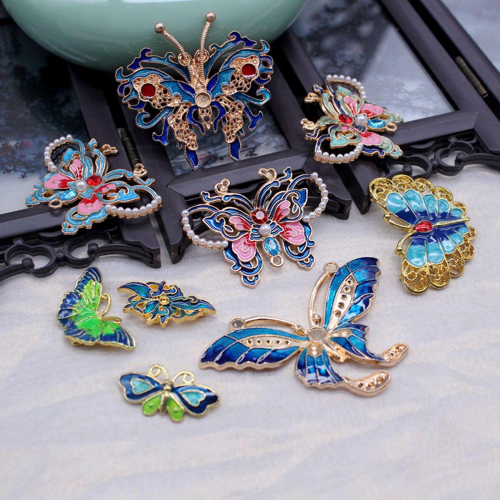 Colorful Cloisonné Enamel Butterfly Hanfu Hairpins & Hair Clips
