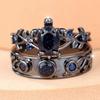 Gothic Vintage Blue Zircon Ring Set Black Hollow Carved Vines Wedding Band For Women Daily