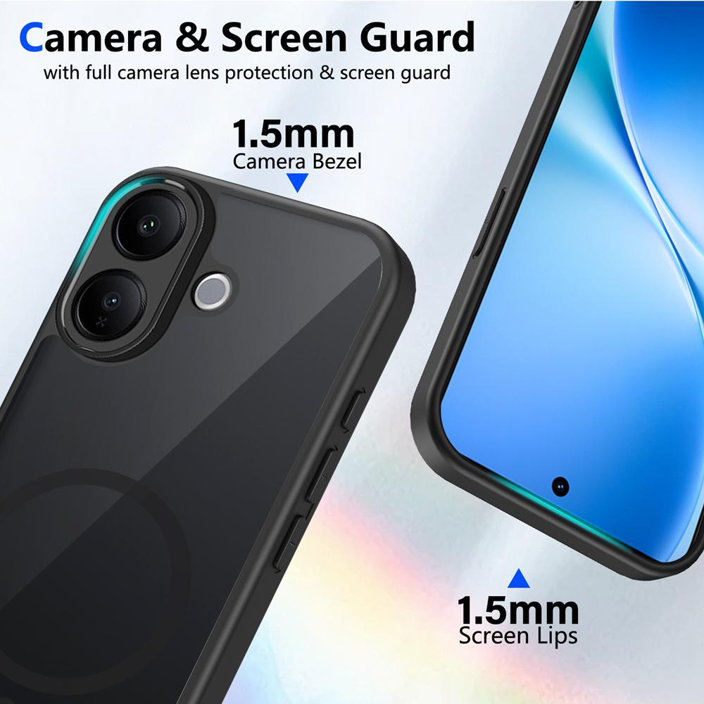 KEYSION Magnetic Phone Case for VIVO V60 Lite 5G Soft Silicone+PC Matte Translucent Clear Shockproof Back Cover for IQOO Z10R 5G