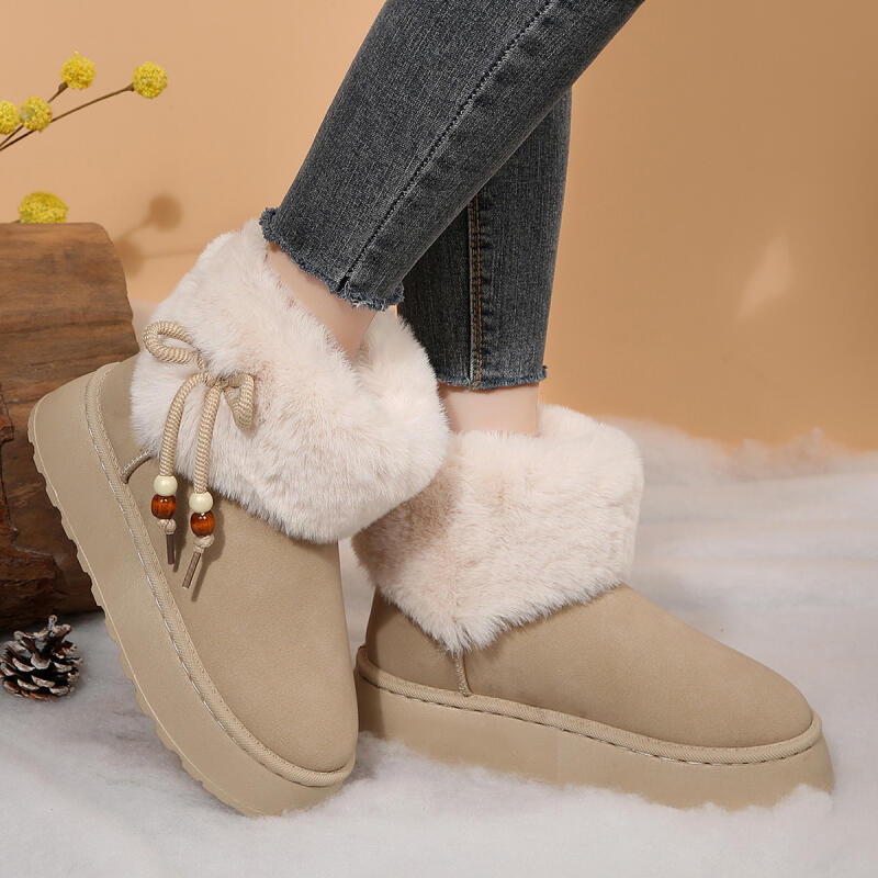 Sweet Beaded Bowknot Decoration Furry Snow Boots Women 2025 Winter Soft Thick Bottom Non Slip Fur Booties Warm Short Plush Boots