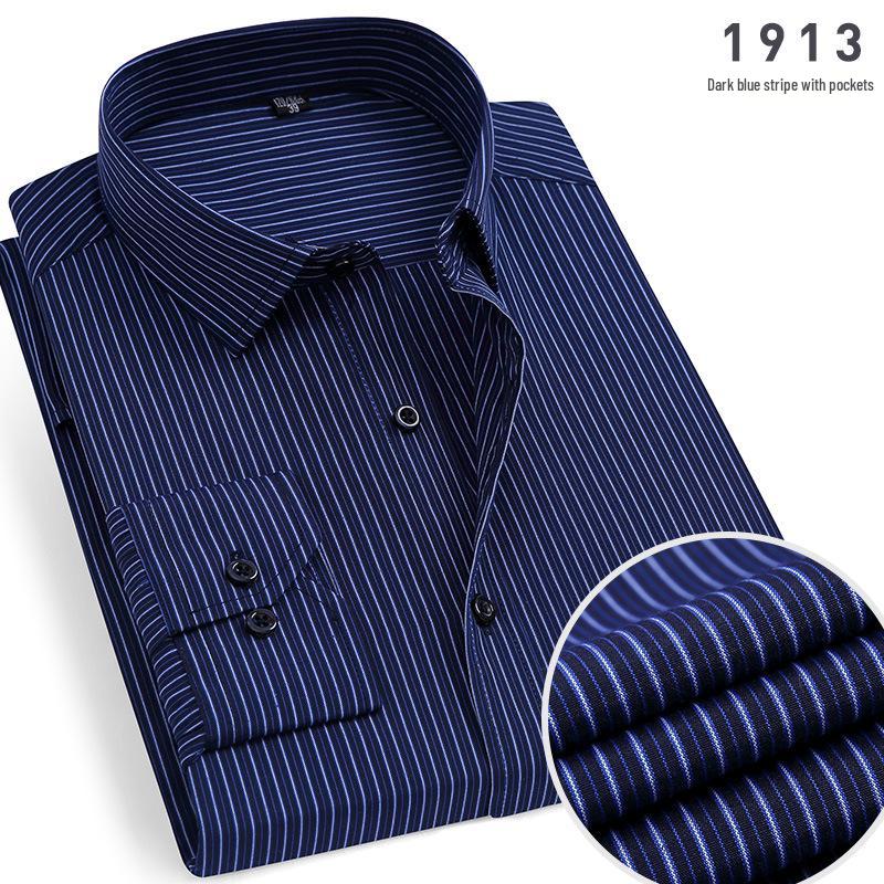2025 Men's Non-Iron Long Sleeve Blue Striped Shirt: Spring & Autumn Business Wear