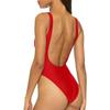 Evropský a Americký Jednobarevný Dámský Jednodílný Plavky s Hlubokým V Výstřihem Bikiny Úzké Sexy