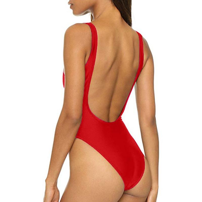 Evropský a Americký Jednobarevný Dámský Jednodílný Plavky s Hlubokým V Výstřihem Bikiny Úzké Sexy