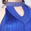 Glittering Latin Dance Dress Asymmetrical Sequins Fringe Performances Costume Breathable Polyester Stage Outfit