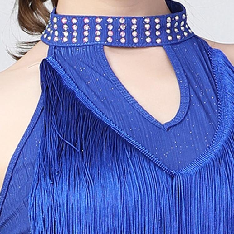 Glittering Latin Dance Dress Asymmetrical Sequins Fringe Performances Costume Breathable Polyester Stage Outfit
