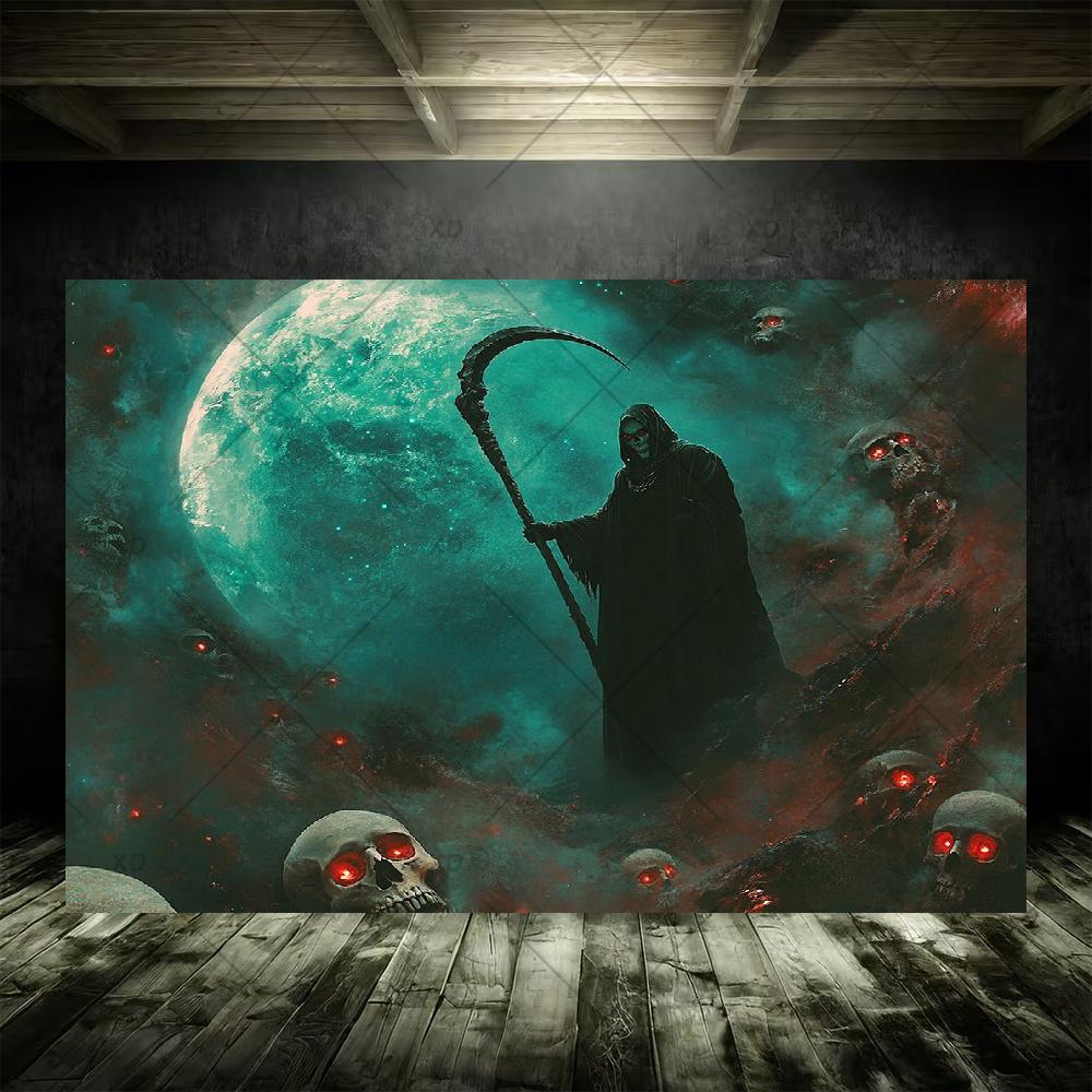 Grim Reaper Horror Halloween Party Decoration Background Spooky Graveyard Cemetery Backdrop Cosplay Photo Booth Studio Banner
