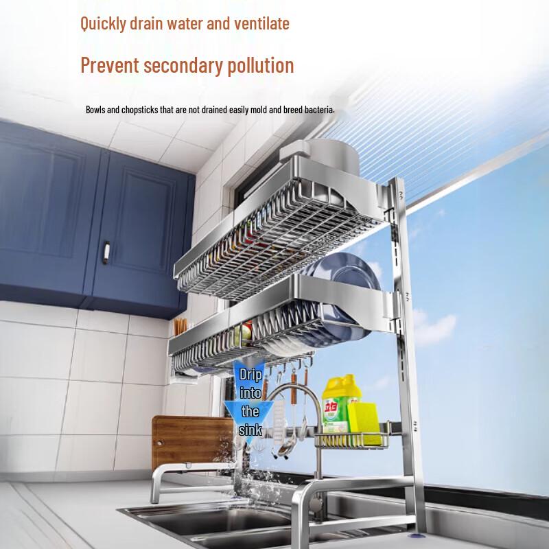 Extendable Double-Layer Carbon Steel Over-Sink Dish Drying Rack