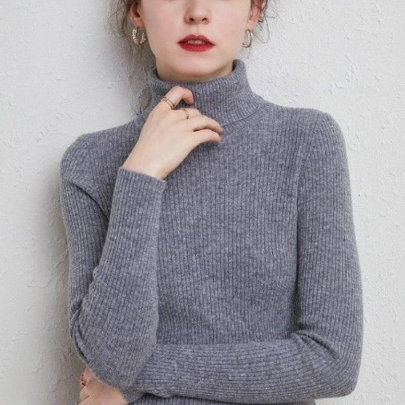 High Collar Sweater Women Solid Fit Knitted Undercoat 2022 New Autumn and Winter Casual Solid Short Long Sleeve Sweater Pullover