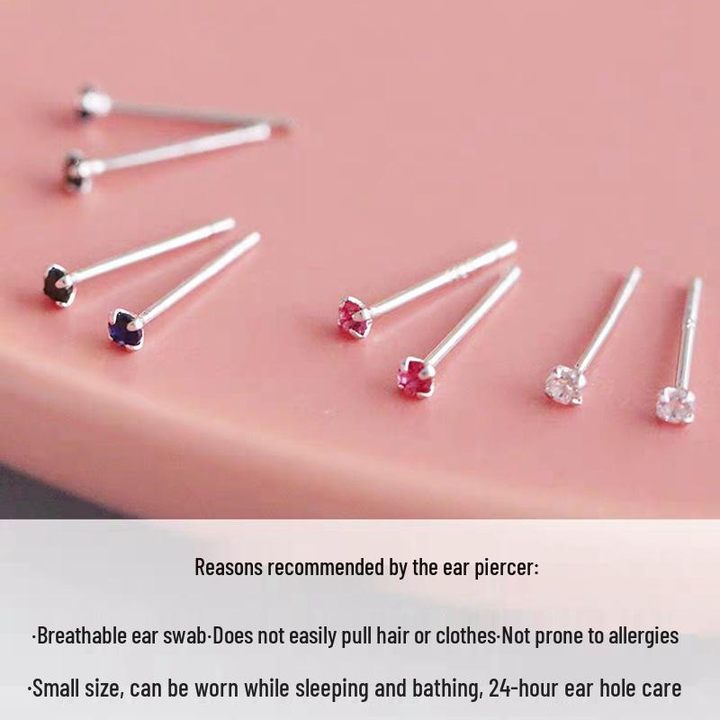 S925 Sterling Silver Rhinestone Mini Stud Earrings and Ear Cuff Set for Piercings