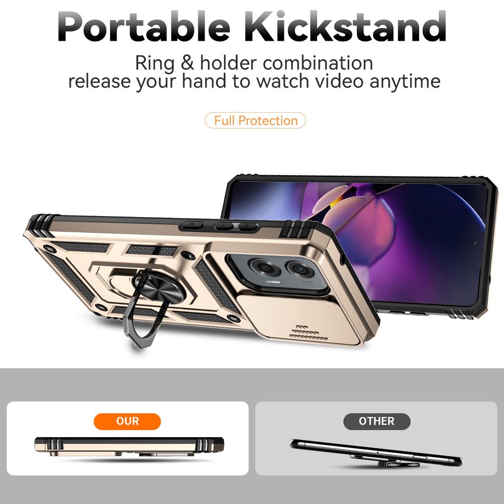 For Motorola Moto G Stylus 5G (2024) Case Ring Kickstand PC+TPU Phone Protector with Slide Camera Cover