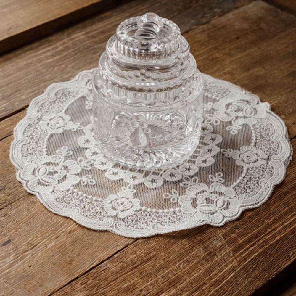 Embroidery Flower Lace Embroidery Placemat Round Cup Mat Doily Coaster Table Decor