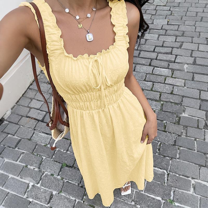 Summer Sleeveless Round-neck Dress, Vintage Long Dress, Beach Vacation Halter Dress, Women's Dress