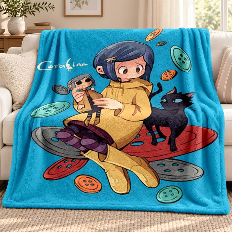Coraline Blanket Flannel Blanket Soft Cozy Plush Throw for Sofa Bed Lightweight Home Decoration Outdoor Camping