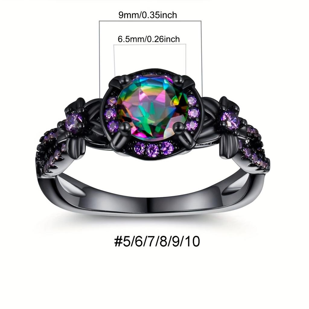 Piece of Rainbow-colored Women's Ring, Wedding Engagement Jewelry, Luxurious Black Ring, Fashionable and Classic