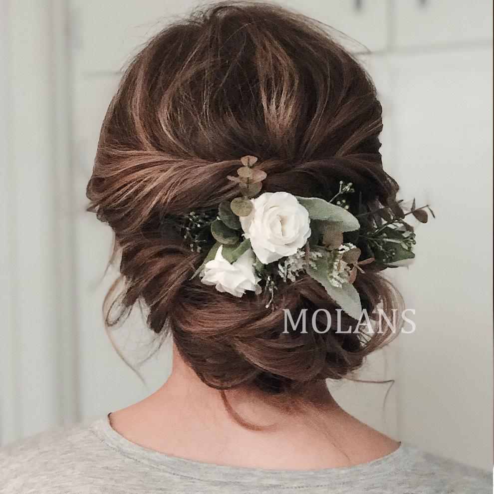 Molans Boho Braut Haarkämme Rustikale Hochzeit Floral Frauen Stimulation Blume Haarnadeln Bräute Haaraccessoires Grün Haarkämme