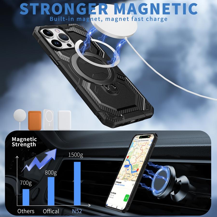 Armor Phone Case for iPhone 16 15 14 13 12 11 Samsung S25 S24 S23 S22 Google Pixel 9 Pro Ring Stand Holder Case Cover Suitable for Wireless Charging