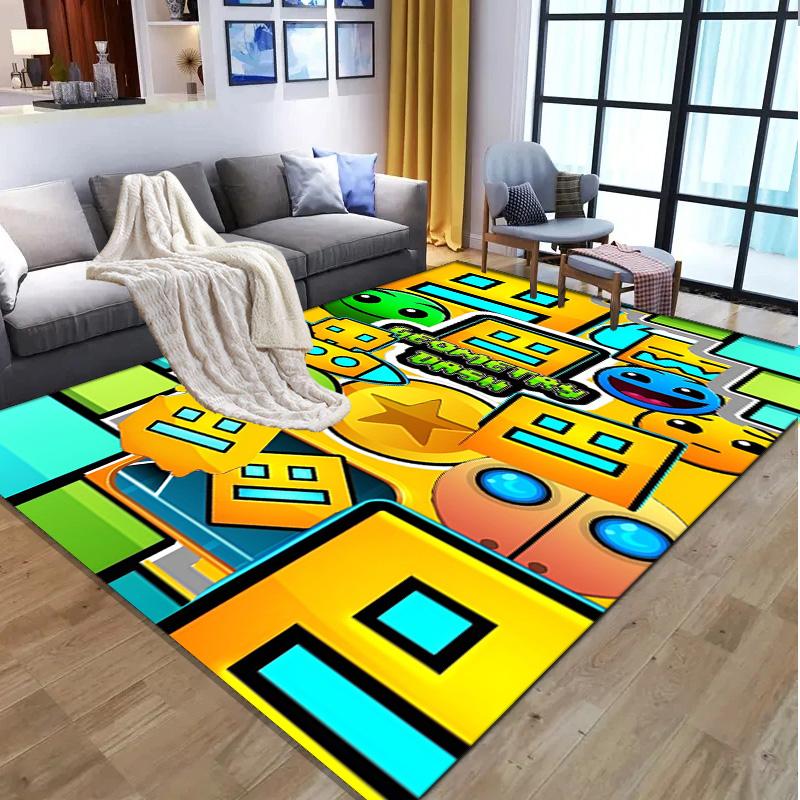 Geometry Dash Pattern Rug, Indoor/Outdoor Mat, for Picnic, Gameroom, Bedroom, Office, Living Room, Home Decor Carpet, Birthday Gift