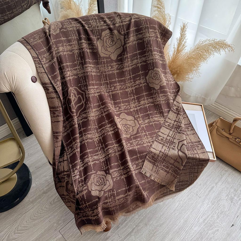 New Shawl Women's Imitation Cashmere with Double-sided Scarf Camellia Fringed Cape