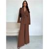 Autumn Winter Women's Two Piece Outfits Woman Clothing V-Neck Temperament Long Sleeved Elegant Wide Leg Pants Set
