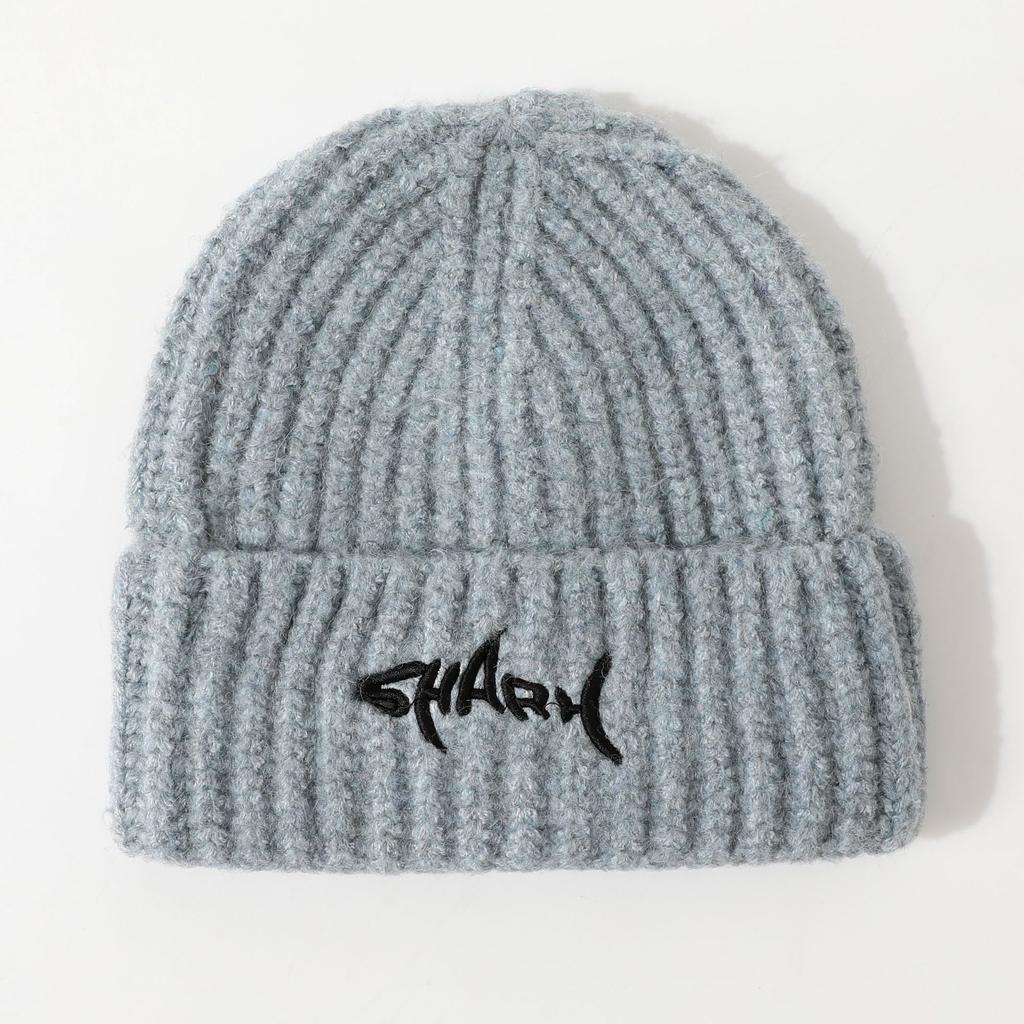 Hat Women's Embroidered Letters Korean Version Versatile Warm Wool Hat Ear Protection Curl Edge Cold Knitted Hat Fashionable Cold Hat