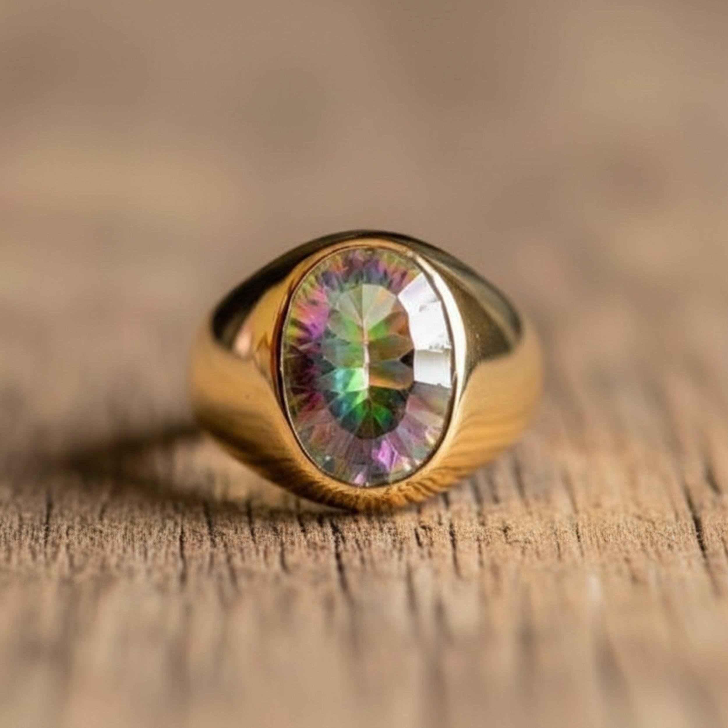 

Кольцо с натуральным мистическим топазом, серебро 925 пробы, кольцо-печатка с топазом, кольцо с разноцветным драгоценным камнем для мужчин и женщин 12 медный