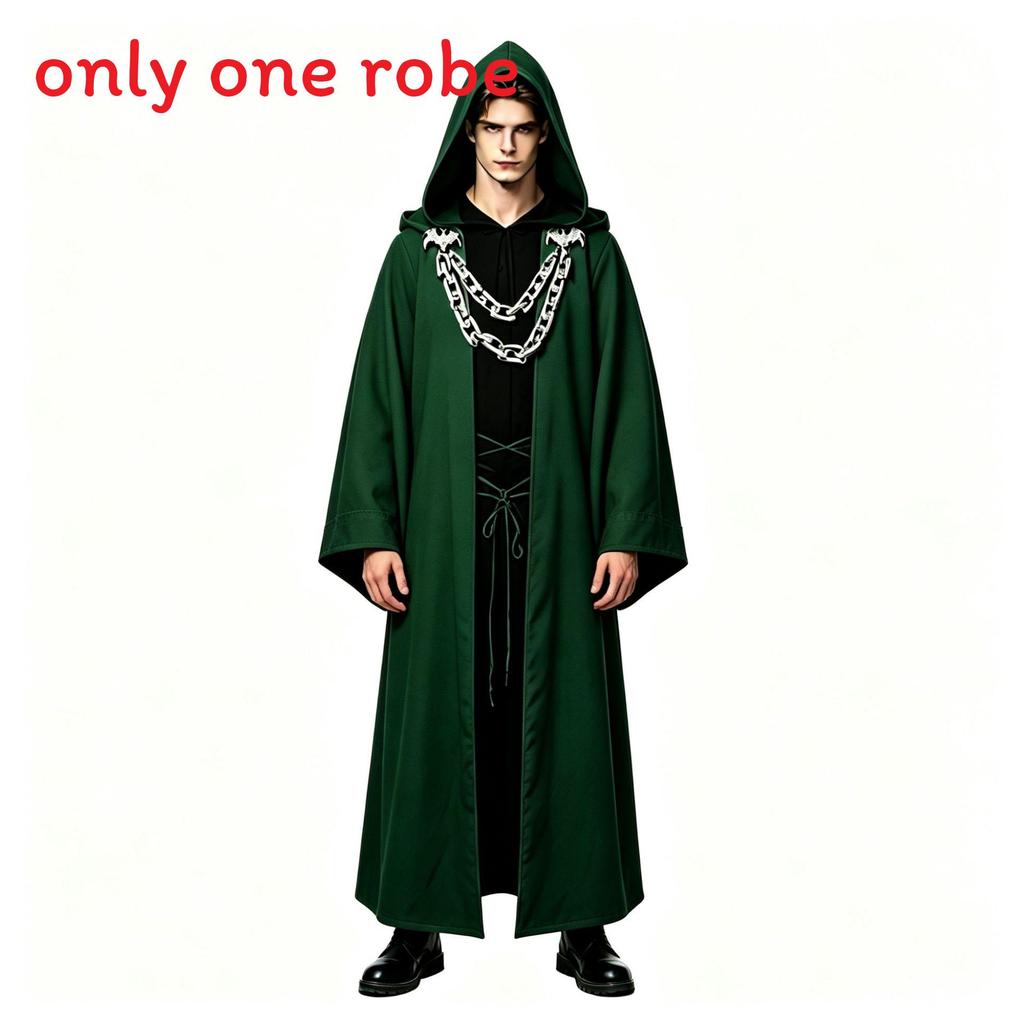 Costume da Mago Gotico con Cappuccio a Catena per Feste di Halloween e Cosplay